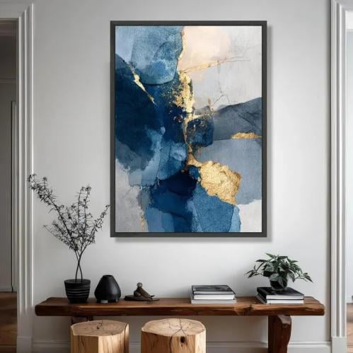 Abstract canvas painting - shades of blue vertical