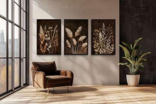 طقم لوحات نباتية بنية بأناقة عصرية