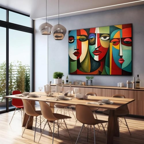 لوحة كانفس تكعيبية لثلاث وجوه أنثوية – ألوان عصرية...