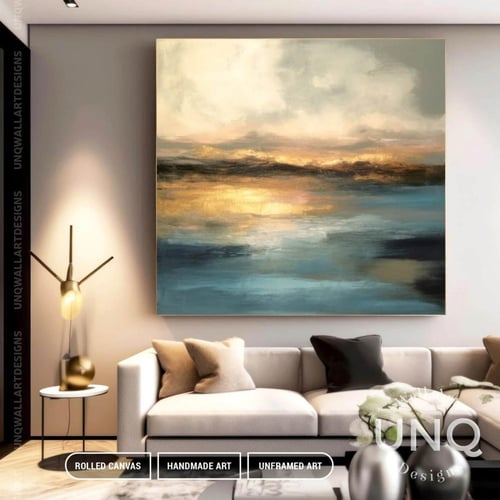 لوحة كانفس فنية لغروب الشمس فوق البحر مربع