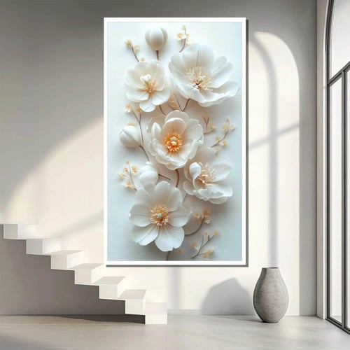 لوحة جدارية زهور ثلاثي الابعاد طولي