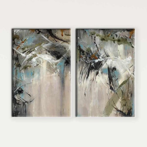 طقم لوحتين كانفس تجريدية بألوان ترابية وهادئة