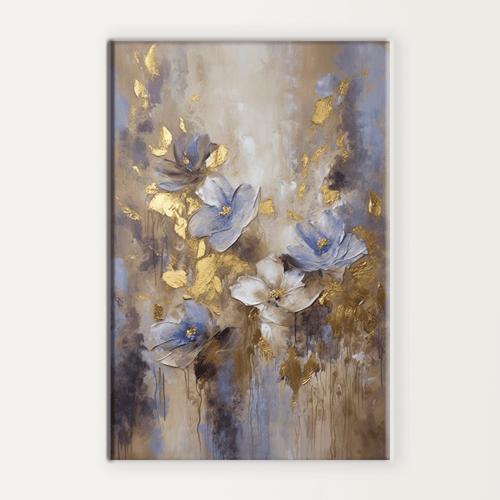 لوحة ثلاثية الأبعاد كانفس زهور بنفسجية ولمسات ذهبي...