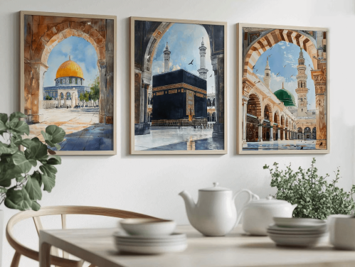 طقم لوحات كانفس ثلاثي اسلامي