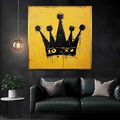 لوحة جدارية كانفس تاج جرافيتي أسود على خلفية مربع