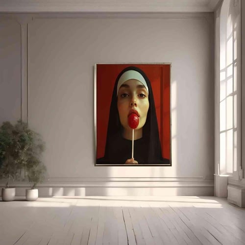 لوحة راهبة مع المصاصة الحمراء