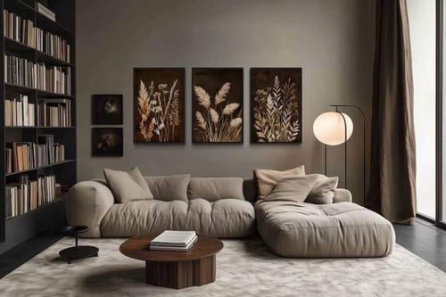 طقم لوحات نباتية بنية بأناقة عصرية