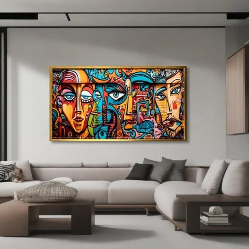 لوحة كانفس تكعيبية بستايل جرافيتي – وجوه متعددة بأ...