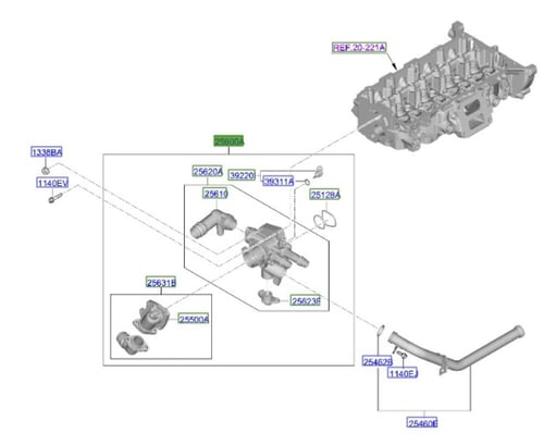 256002S100 قاعد كوع ماء توسان 2020 + سوناتا اصلي