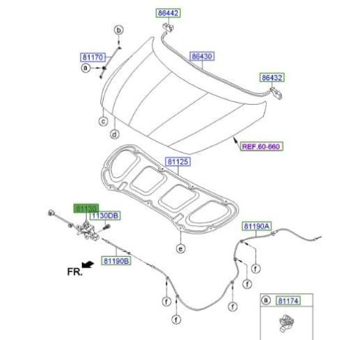 811301W000 قفل كبوت ريو 2013 اصلي