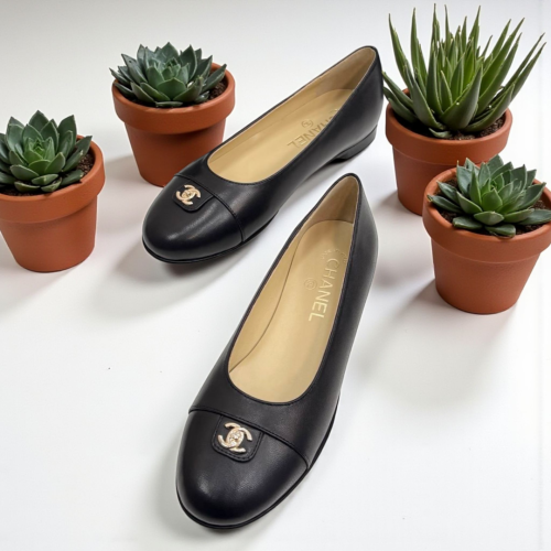 Chanel Black Lambskin CC Flats