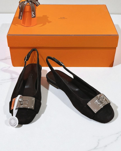 Innocente Suede Slingback Flats with Kelly Buckle