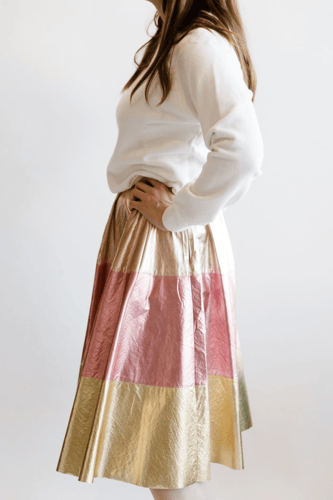 تنورة ملتوية Manoush معدنية، تصميم طبقات باللونين...