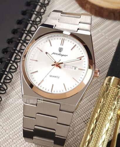 ساعة POEDAGAR كوارتز لون أبيض ذهبي