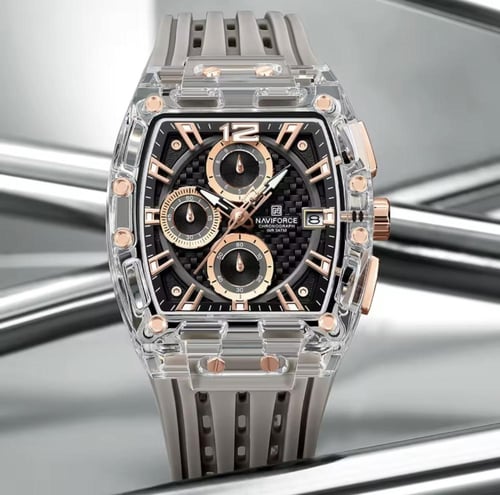 ساعة هوبلت من NAVIFORCE شفاف ذهبي