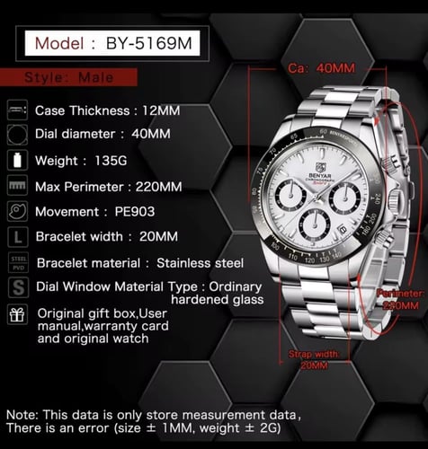 ساعة رولكس دايتونا وايت من صناعة بنيار