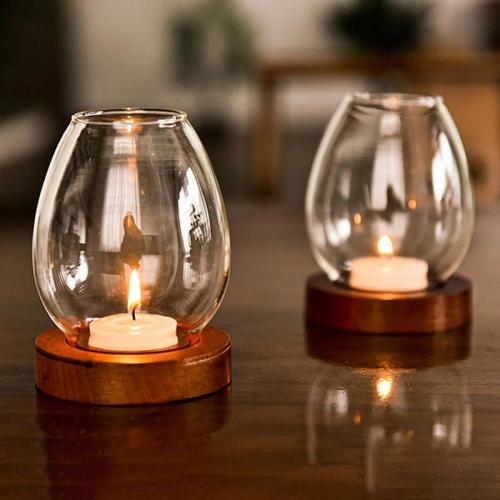 Round transparent glass candle holder
