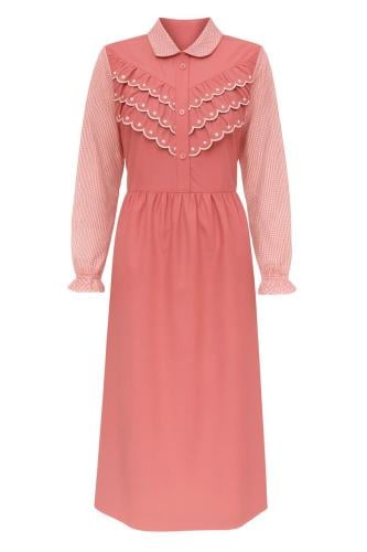 Kuwaiti girls' apron pink peach with front ruffle...