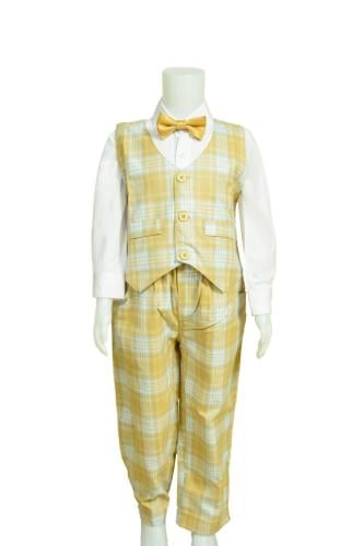 Kindergarten boys' suit, yellow gold plaid with a...