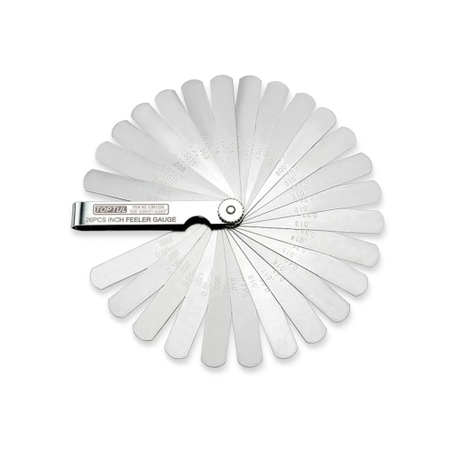 TOPTUL 26PCS Inch Feeler Gauge with Rounded Tips 0.0015"–0.025" (ICBA1026)