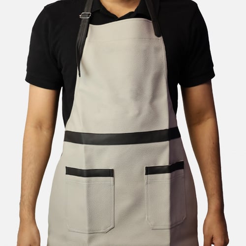 مريلة جلد بلون رصاصي فاتح وأسود