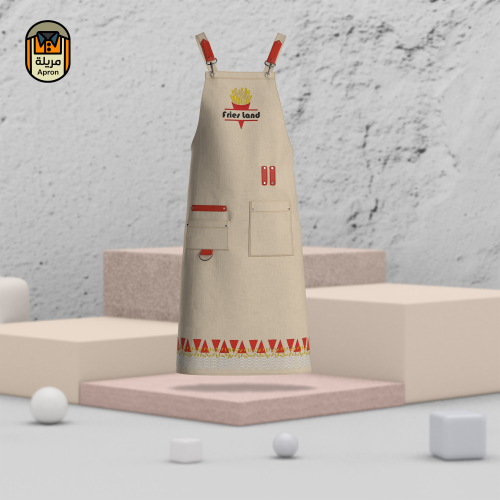 مريلة بلون بيج مع جلد أحمر واضافة تطريز