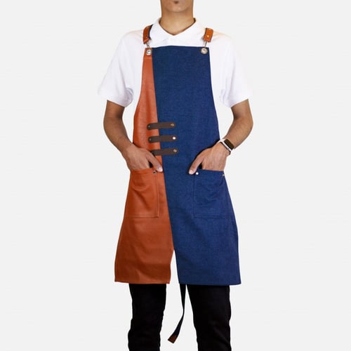 مريلة كحلي مع جلد بني