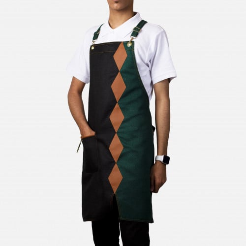 مريلة بلون أسود وأخضر مع جلد بني