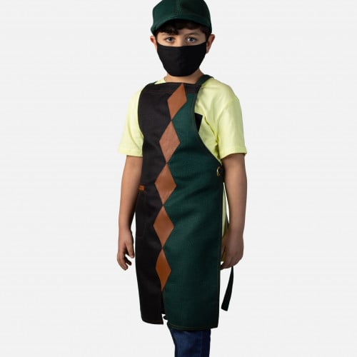 مريلة بلون أسود وأخضر مع جلد بني