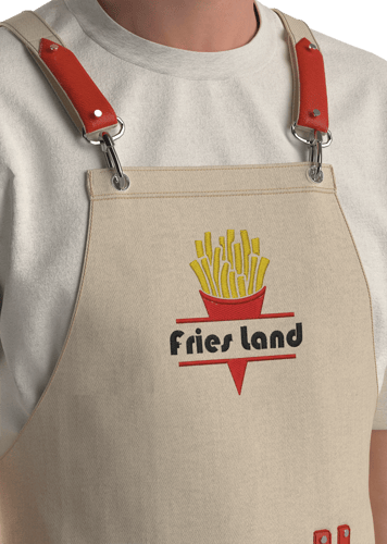 مريلة بلون بيج مع جلد أحمر واضافة تطريز