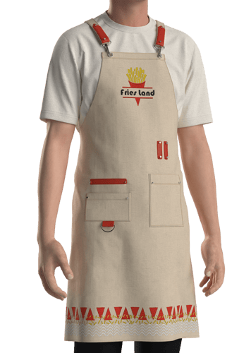 مريلة بلون بيج مع جلد أحمر واضافة تطريز