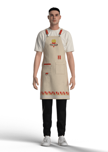 مريلة بلون بيج مع جلد أحمر واضافة تطريز