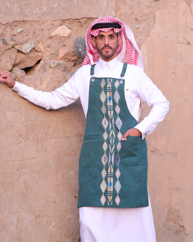 مريلة يوم التأسيس بلون اخضر غامق وتطريز ملون