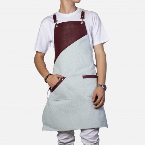 مريلة بلون رصاصي فاتح مع جلد علوي باللون العنابي