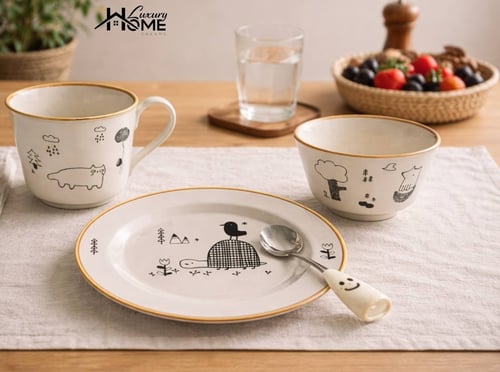 Ceramic cookware set with the story of the forest design - 4 pieces
