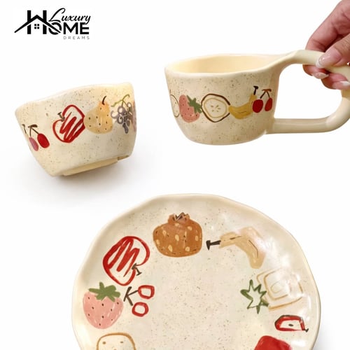 Ceramic cookware set with fruit design - 3 pieces