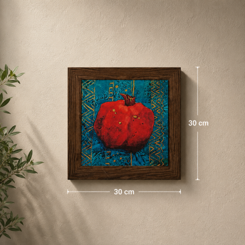 لوحة جدارية حجر فاخرة اطار خشبي ( رمانه ) مقاس 30*30