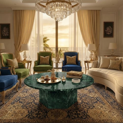 طاولة رخام أخضر هندي دائري