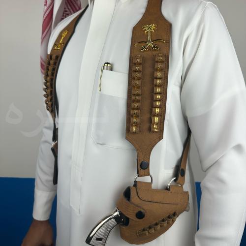 محزم مسدس أبو محالة بشعار سيفين ونخلة لون بني غامق