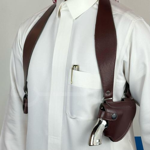 محزم مسدس أبو محالة جلد كامل لون بني