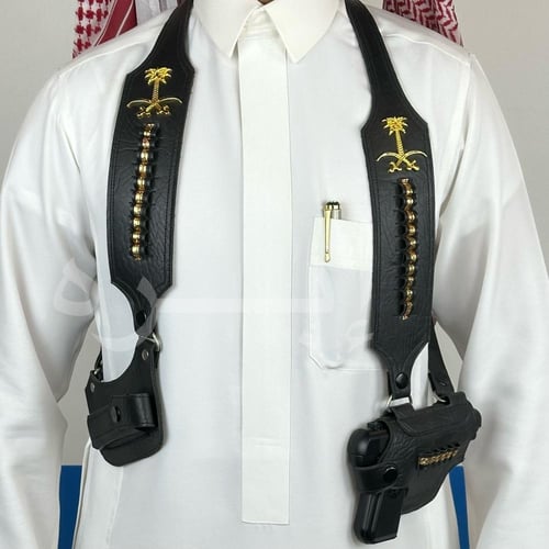 محزم مسدس نص بشعار سيفين ونخلة لون اسود