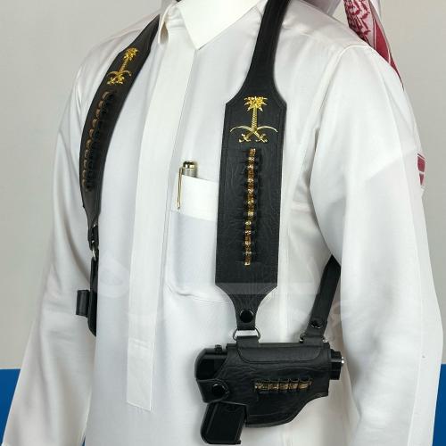 محزم مسدس نص بشعار سيفين ونخلة لون اسود