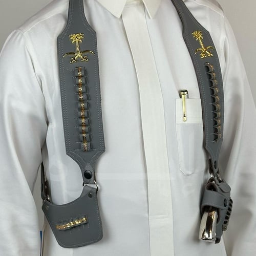 محزم مسدس أبو محالة بشعار سيفين ونخلة لون رصاصي