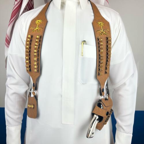 محزم مسدس أبو محالة بشعار سيفين ونخلة لون بني غامق