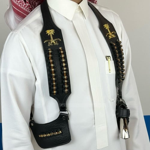 محزم مسدس أبو محالة بشعار سيفين ونخلة لون اسود