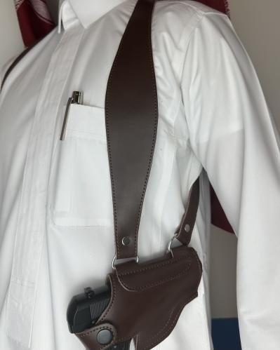 Gun-shaped leather strap, single, brown color