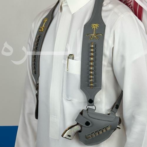 محزم مسدس أبو محالة بشعار سيفين ونخلة لون رصاصي