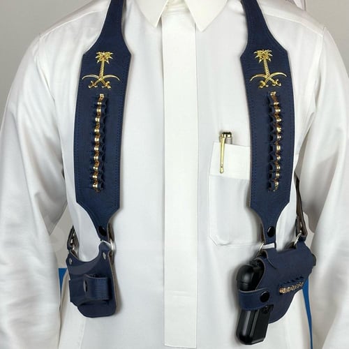 محزم مسدس نص بشعار سيفين ونخلة لون كحلي