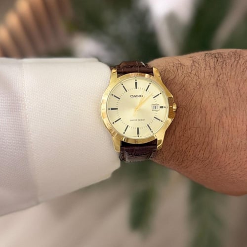 ساعة كاسيو كوارتز - ذهبي جلد