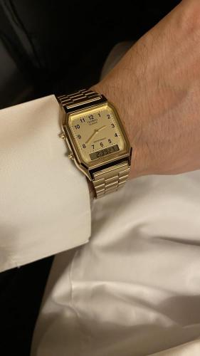 ساعة كاسيو فنتج توقيتين - بني سير ذهبي